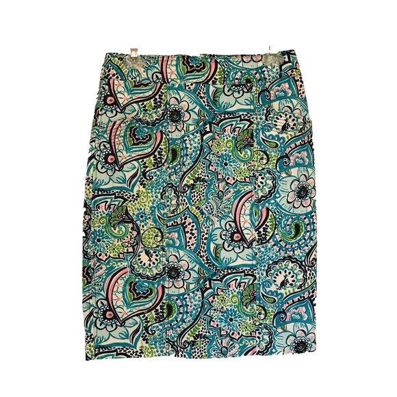 Lilly Pulitzer Cotton Blend Floral Knee Length Skirt Pockets Blue Pink Size 4 - Picture 1 of 12